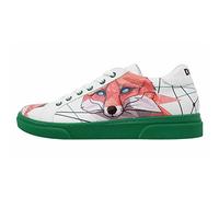 DOGO Femme Cuir Vegan Blanc Baskets - Chaussures de Marche Confortables et Décontractées Faites à la Main, Red Fox Motif