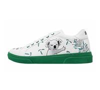 DOGO Femme Cuir Vegan Blanc Baskets - Chaussures de Marche Confortables et Décontractées Faites à la Main, Koala Hug Motif