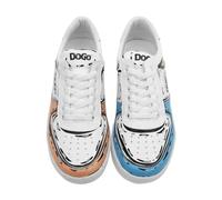 DOGO Femme Cuir Vegan Blanc Baskets - Chaussures de Marche Confortables et Décontractées Faites à la Main, Sketch Motif