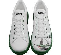 DOGO Femme Cuir Vegan Blanc Baskets - Chaussures de Marche Confortables et Décontractées Faites à la Main, Soar The Sky Motif