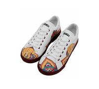 DOGO Femme Cuir Vegan Blanc Baskets - Chaussures de Marche Confortables et Décontractées Faites à la Main, India Motif