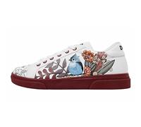 DOGO Femme Cuir Vegan Blanc Baskets - Chaussures de Marche Confortables et Décontractées Faites à la Main, Magic in The Air Motif