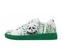 DOGO Femme Cuir Vegan Blanc Baskets - Chaussures de Marche Confortables et Décontractées Faites à la Main, Bamboo Lover Motif