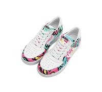 DOGO Femme Cuir Vegan Blanc Baskets - Chaussures de Marche Confortables et Décontractées Faites à la Main, Pop The Art Motif