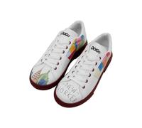 DOGO Femme Cuir Vegan Blanc Baskets - Chaussures de Marche Confortables et Décontractées Faites à la Main, Manhattan Motif