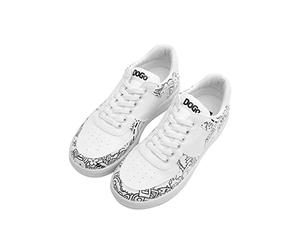 DOGO Femme Cuir Vegan Blanc Baskets - Chaussures de Marche Confortables et Décontractées Faites à la Main, Bon Voyage Motif