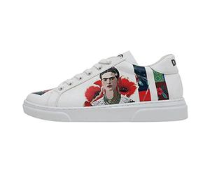 DOGO Femme Cuir Vegan Blanc Baskets - Chaussures de Marche Confortables et Décontractées Faites à la Main, Viva la Vida Frida Kahlo Motif