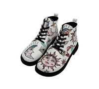 DOGO Femme Cuir Vegan Blanc Bottines - Bottes de Mode Décontractées Confortables Faites à la Main, Dreams for Dreamers Motif