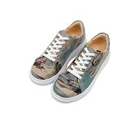 DOGO Femme Cuir Vegan Bleu Baskets - Chaussures de Marche Confortables et Décontractées Faites à la Main, Hey Sailor Motif