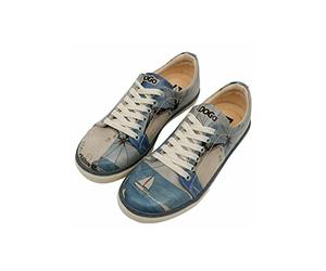 DOGO Femme Cuir Vegan Bleu Baskets - Chaussures de Marche Confortables et Décontractées Faites à la Main, Meet Me Halfway Motif