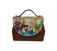 DOGO Femme Cuir Vegan Bleu Fait Main et Mode Sac à Main - Royal Cats Motif