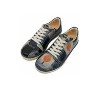 DOGO Femme Cuir Vegan Bleu Foncé Baskets - Chaussures de Marche Confortables et Décontractées Faites à la Main, Be Different Motif