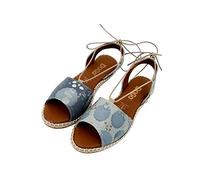 DOGO Femme Cuir Vegan Bleu Sandales à Lacets - Sandales de Mode Décontractées Confortables Faites à la Main, Sleep Factory Motif