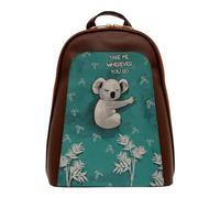 DOGO Femme Cuir Vegan Brun Fait Main et Mode Sac à dos - Koala Hug (Taba) Motif