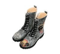 DOGO Femme Cuir Vegan Gris Bottes Longues à Glissière - Bottes de Mode Décontractées Confortables Faites à la Main, Elephants Never Forget Motif