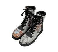 DOGO Femme Cuir Vegan Gris Bottes Longues - Bottes de Mode Décontractées Confortables Faites à la Main, Magic in the Air Motif