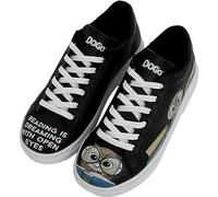 DOGO Femme Cuir Vegan Noir Baskets - Chaussures de Marche Confortables et Décontractées Faites à la Main, The Wise Owl Motif