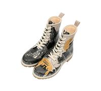 DOGO Femme Cuir Vegan Noir Bottes Longues - Bottes de Mode Décontractées Confortables Faites à la Main, Night Lovers Motif