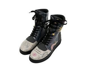 DOGO Femme Cuir Vegan Noir Bottes Longues - Bottes de Mode Décontractées Confortables Faites à la Main, And Wonders How It All Turns Out Motif