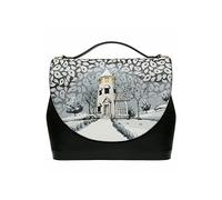 DOGO Femme Cuir Vegan Noir Fait Main et Mode Sac à Main - Spooky Town Motif