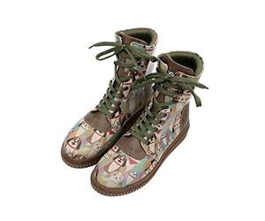 DOGO Femme Cuir Vegan Vert Bottes Longues - Bottes de Mode Décontractées Confortables Faites à la Main, Best Friends Forever Motif