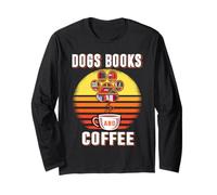 Dogs Books And Coffee Funny Dog Book Reader Lover Maglia a Manica