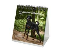 Dogs - Calendario da tavolo Dobermann, 10 cm x 10 cm, per cuccioli e cani 2026, contenuto del set: 1 calendario, 1 ciondolo natalizio, 1 ciondolo di auguri (3 pezzi)