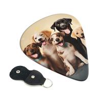 Dogs Happy Party - Plettri per chitarra, 6 pezzi, spessore 0,46 mm, in celluloide, con supporto in pelle, plettro personalizzato per basso, chitarra elettrica, acustica, regalo per gli amanti