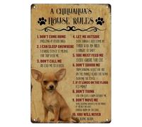 Dog's House Rules Targa decorativa in metallo alla moda chic per cancello da parete con scritta in lingua inglese "When Visiting My House Please Remember, Targa in metallo per ufficio, affari, bar