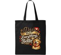 Dogs Make Life More Joyful - Borsa tote in cotone naturale, colore: Nero