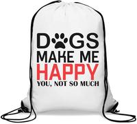 Dogs Make Me Happy You Not So Much Paw Graphic Gym Sack Casual Drawstring Bag Bianco, bianco, Taglia unica