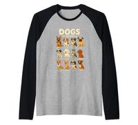 Dogs of The World Maglietta Razze di Cani Design Carino Idea Maglia con Maniche Raglan