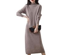 DOGZI, Maglione da donna con collo a risvolto, maglia grossa, a maniche lunghe, pullover invernale, con scollo a V, a tinta unita, caldo, taglia grande, A18, Cammello, L