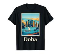 Doha, Qatar, Orizzonte, costiero, Deserto, Città, Illustrazione Maglietta