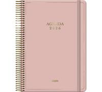 Dohe - Agenda 2026 - Pagina giornata, formato A5 (14 x 20 cm), chiusura a spirale dorata e gomma elastica, stampe in oro, 12 mesi da gennaio a dicembre, pianificatore annuale in spagnolo - velluto