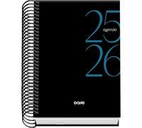 Dohe - Agenda scolastica 2025 2026 - Giorno per pagina, formato A6 (12 x 17 cm), spagnolo e inglese, da settembre a giugno, rilegatura a spirale, copertina rigida - SYSTEM Black