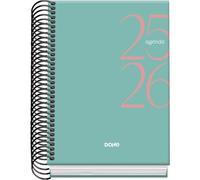 Dohe - Agenda scolastica 2025 2026 - Giorno per pagina, formato A6 (12 x 17 cm), spagnolo e inglese, da settembre a giugno, rilegatura a spirale, copertina rigida - SYSTEM Green