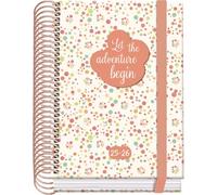 Dohe - Agenda scolastica 2025 2026 - Giorno per pagina, formato A6 (12 x 17 cm), spagnolo e inglese, da settembre a giugno, rilegatura a spirale e fascia elastica, copertina rigida, 4 fogli adesivi