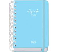 Dohe - Agenda scolastica 2025 2026 - Giorno per pagina, formato A6 (12 x 17 cm), spagnolo e inglese, doppia rilegatura a spirale e fascia elastica, copertina rigida, 4 fogli adesivi - SERENITY Blu