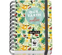 Dohe - Agenda scolastica 2025 2026 - Giorno per pagina, formato A6 (12 x 17 cm), spagnolo e inglese, doppia rilegatura a spirale e fascia elastica, copertina rigida, 4 fogli adesivi - WWF Tropic