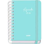Dohe - Agenda scolastica 2025 2026 - Pagina giornaliera, formato A6 (12 x 17 cm), spagnolo e inglese, doppia chiusura a spirale ed elastica, copertina rigida, 4 pagine di adesivi - SERENITY Verde