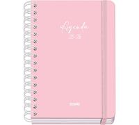Dohe - Agenda scolastica 2025 2026 - settimanale, formato A5 (15 x 21 cm), spagnolo e inglese, chiusura a spirale doppia ed elastica, copertina rigida, 4 pagine di adesivi - SERENITY rosa