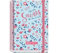 Dohe - Agenda scolastica 2025 2026 - Panoramica settimanale, formato A5 (15 x 21 cm), spagnolo e inglese, da settembre a giugno, rilegatura a spirale ed elastico, copertina rigida, 4 pagine adesive