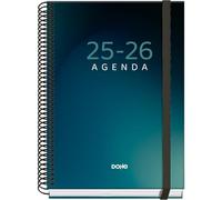 Dohe - Agenda scolastica 2025 2026 - Panoramica settimanale, formato A5 (15 x 21 cm), spagnolo e inglese, da settembre a giugno, rilegatura a spirale ed elastico, copertina rigida, 4 pagine adesive