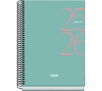 Dohe - Agenda scolastica 2025 2026 - Visualizzazione settimanale, formato A5 (15 x 21 cm), spagnolo e inglese, da settembre a giugno, rilegatura a spirale, copertina rigida - SYSTEM Green