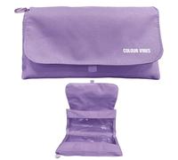 Dohe Astuccio doppio - 2 scomparti con chiusura lampo, 3 finestre trasparenti, carta ricaricabile con orario, spaziosa 22 x 10 x 6,5 cm, poliestere robusto e flessibile, viola, 22,5 x 15,6 cm