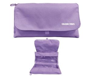 Dohe Astuccio doppio - 2 scomparti con chiusura lampo, 3 finestre trasparenti, carta ricaricabile con orario, spaziosa 22 x 10 x 6,5 cm, poliestere robusto e flessibile, viola, 22,5 x 15,6 cm