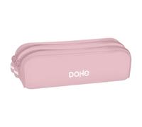 DOHE - Astuccio scolastico doppio in silicone - 2 scomparti con cerniere, portapenne rettangolare multiuso, morbido al tatto, dimensioni 20 x 6 x 7 cm - Serenity Rosa, Rosa, 20x6x7 cm, Doppia (2