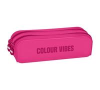 Dohe - Astuccio scolastico doppio in silicone - 2 scomparti con cerniere, portapenne rettangolare multiuso, morbido al tatto, misure 20 x 6 x 7 cm - COLOUR VIBES, Rosa, 20x6x7 cm, Doppia (2 scomparti)