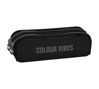 Dohe - Astuccio scolastico doppio in silicone - 2 scomparti con cerniere, portapenne rettangolare multiuso, morbido al tatto, misure 20 x 6 x 7 cm - COLOUR VIBES, Nero, 20x6x7 cm, Doppia (2 scomparti